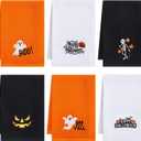 6 Pcs Halloween Hand Towels Ghost Pumpkin Skull Embroidered Dish Towel Set Decorative Dish Cloths for Halloween Drying Cleaning Cooking Gift Kitchen Bathroom Home Decor, 29.5 x 13.8''