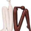 Thinker Statue Book Ends Decorative, Resin Stone Bookends for Heavy Books, Mid Century Vintage Reading Bookends, Aesthetic Unique Book Shelf Holder Ends - for Cool Artistic Abstract Decor (Beige-brown)