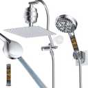 Hibbent All Metal 10'' Dual Filtered Rainfall Shower Head Combo, High Pressure Handheld Shower Head with 12'' Adjustable Curved Extension Arm, 20 Stage Shower Filter, 10-spray, 71'' Hose, Chrome