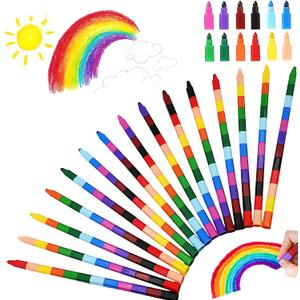 30 Pcs Stackable Crayons, Stacking Crayons Bulk for Kids, Rainbow Party Favors Crayon Packs, Colorful Buildable Crayon for Children Toddlers Drawing Birthday Gifts Art School Supplies, 12 Colors (30)