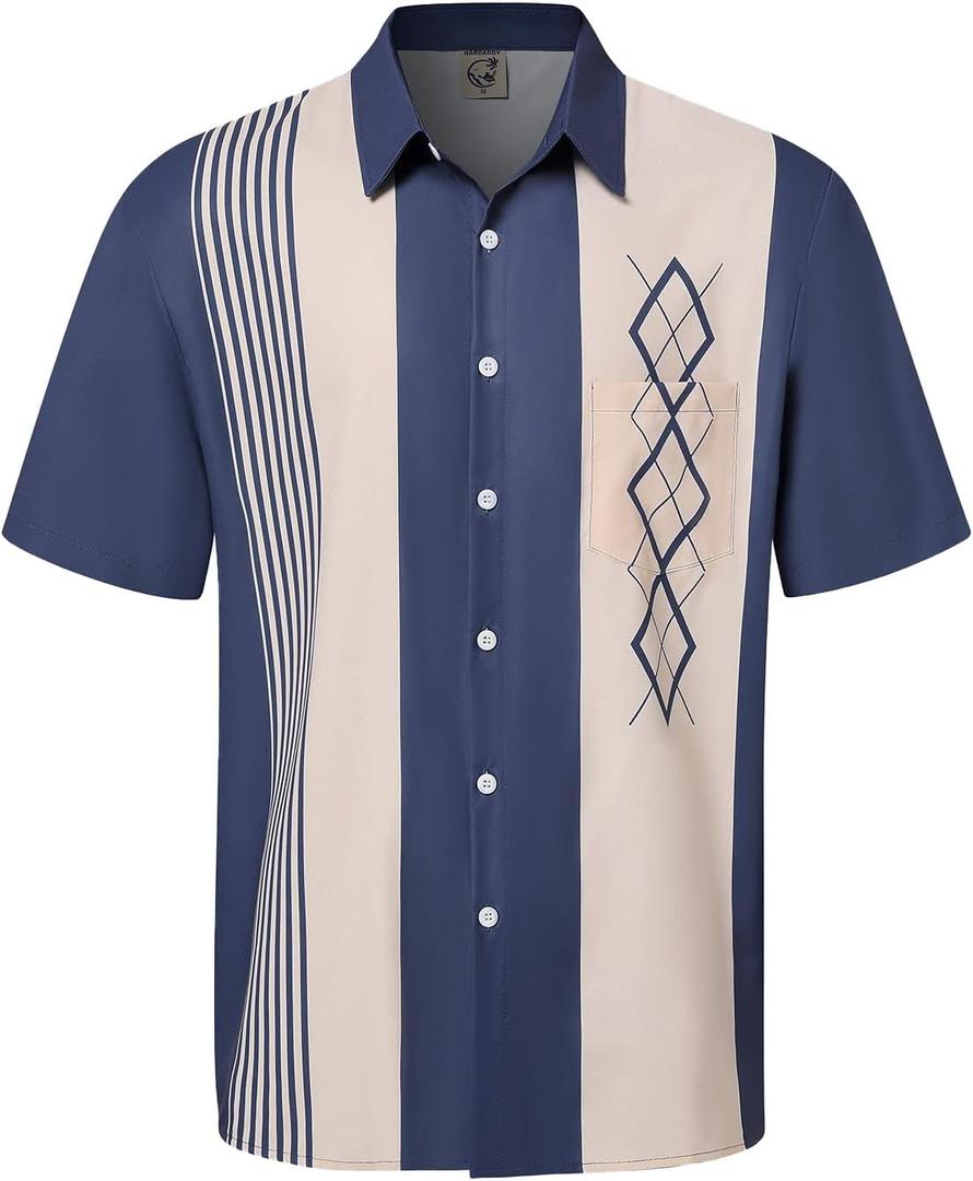 Hardaddy Men's Vintage Bowling Shirt Short Sleeve Button Down Hawaiian Summer Beach Printed Casual Shirts (Large, Multicolor01)