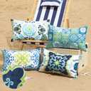 Phantoscope Set of 4 Outdoor Waterproof Throw Decorative Pillow Cover Geometric Boho Farmhouse Outdoor Pillows Cushion Case for Patio Furniture Tent, Blue and Yellow 12x20 Inches