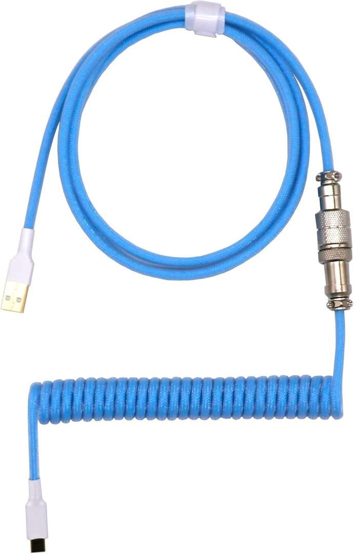 Kraken Light Blue Coiled Keyboard Cable - Artisan Blue Coiled USB C Cable with Aviator Connector for Mechanical Gaming Keyboards (Sky Blue) (COILED Sky Blue)