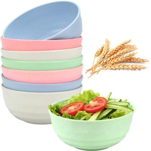 8-Pack Wheat Straw Bowls, 60oz Large Unbreakable Cereal Bowls, BPA-Free, Microwave and Dishwasher Safe for Salad, Soup, Oatmeal, Camping, Daily Use