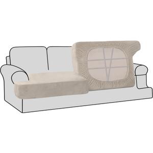 H.VERSAILTEX Stretch Velvet 2 Piece T Cushion Sofa Slipcovers for Living Room Individually Sofa Covers for 2 Cushion Seat Cushion Covers Stay with Elastic Bands (Sofa, French Oak)