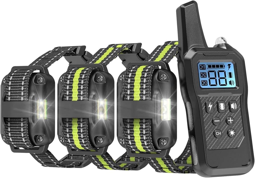 Dog Shock Collar 3 Pack - Dog Training Collar with Remote IP65 Waterproof E Collar for Dogs Training with Shock Vibrate Beep and Light Modes for Small Medium Large Dogs (Black)