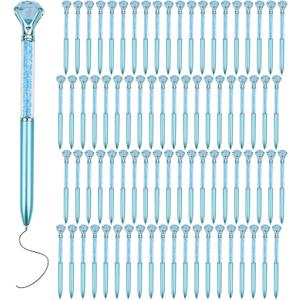 Crystal Pens Bulk, Big Bling Diamond Ballpoint Black Gel Ink Pen, Rhinestone Bridal Shower Cute Pretty Fancy Glitter Neutral Pens Office School Supplies for Women Students Teacher (Blue 60 Pcs)