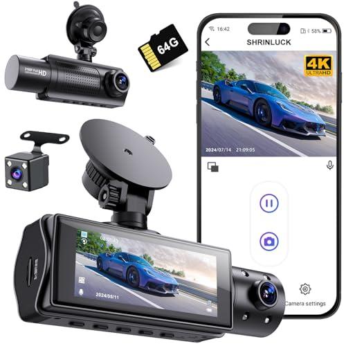 Miden X5 4K WiFi Dash Cam Front and Rear Inside, 2160P+1080P+1080P FHD 3 Channel Dash Camera for Cars, 360° All Sides Dashcam, Free 64G SD Card, G-Sensor, WDR, Night Vision, 24H Parking Monitor