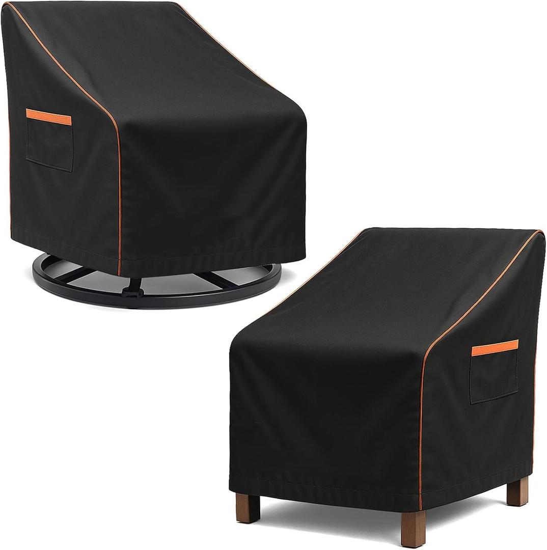 Patio Chair Covers Waterproof, Heavy Duty 600D Lawn Outdoor Furniture Covers for Swivel, Lounge, Rocking & Adirondack Chairs, All-Weather UV & Fade Resistant, 30W x 34D x 36H in, 2-Pack Black