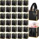Yeaqee 50 Pcs Mini Metallic Paper Gift Bags with Handles 4x2.75x4.5'' Tiny Small Gift Bags with Thank You Tag for Wedding Favor Father's Day Graduation Birthday Welcome Return Gifts(Black, Gold)