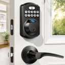 Veise Fingerprint Door Lock with 2 Lever Handles - Keyless Entry Door Lock, Electronic Keypad Deadbolt, Digital Smart Code & Front Handle Sets, Auto-Locking, Easy Installation, Matte Black
