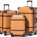 NZBZ Vintage Luggage Sets for Women Durable Retro Trunk Luggage Vintage Suitcase Set, Antique luggage set with Leather Accents (Orange, 20inch & 24inch & 28inch)