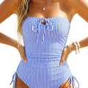 Daci Women's Bandeau One Piece Swimsuit - Tummy Control Ruched Strapless Cutout Bathing Suits L
