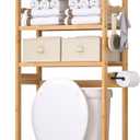 Over The Toilet Storage with 2 Baskets, 4-Tier Bamboo Organizer Rack with Paper Holder & 4 Hooks & Waterproof Feet Pad,Freestanding Shelf for Bathroom(Natural)