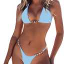 swimall Women's Triangle Thong Bikini Set Sexy Brazilian Two Piece Swimsuit Cute Bathing Suit (Blue, XL)