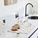 Checkered Dish Drying Mat for Kitchen Counter, Coffee Bar Station Accessories, Retro Cute Aesthetic Modern Absorbent Drainer Mat Kitchen Drying Mat Easy Clean, Beige 16" x 24"