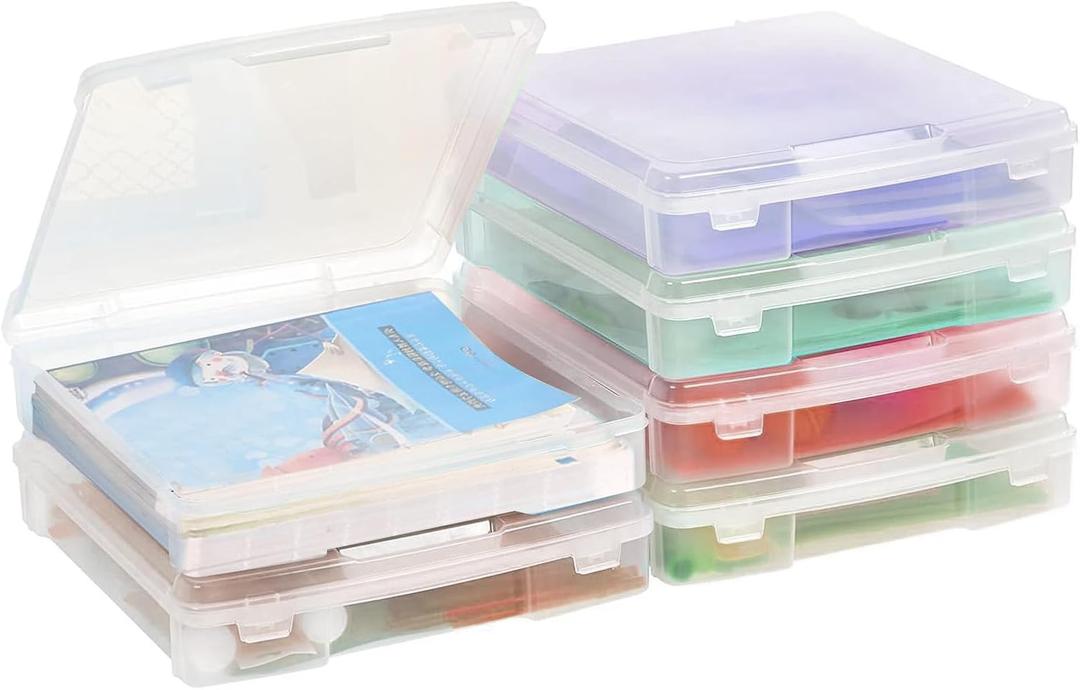 novelinks 12" x 12" Plastic Scrapbook Storage Cases, Portable Paper Organizer with Built-in Handle, Clear Craft Organizers Box, Stackable Storage Containers for Documents, Sewing, Art Supplies, 6 Pack