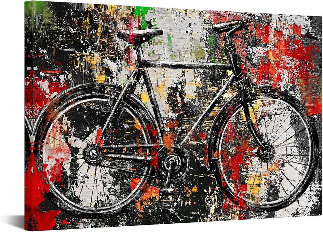 Abstract Bicycle Canvas Wall Art 24x36 Urban Graffiti Cycling Picture Decor