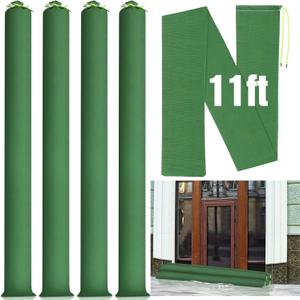 Threan 4 Pcs Long Canvas Sandbags for Flooding Sand Tube Bags Flood Protection Thickened Reusable Rain Wind Flood Barrier with Elastic Band Water Barrier Tube for Door Rain Control, Green (11 ft)