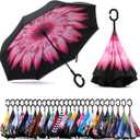 SIEPASA 49/56 Inch Inverted Reverse Upside Down Umbrella, Extra Large Double Canopy Vented Windproof Waterproof Stick Golf Umbrellas with C-shape Handle.