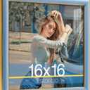 16x16 Velvet Picture Frame, Spruce Blue 16x16 Velvet Photo Frame with Vintage Gold Border, 16 by 16 Poster Frame with HD Real Glass Horizontal & Vertical Display for Tabletop and Wall Decor (1 Pack)