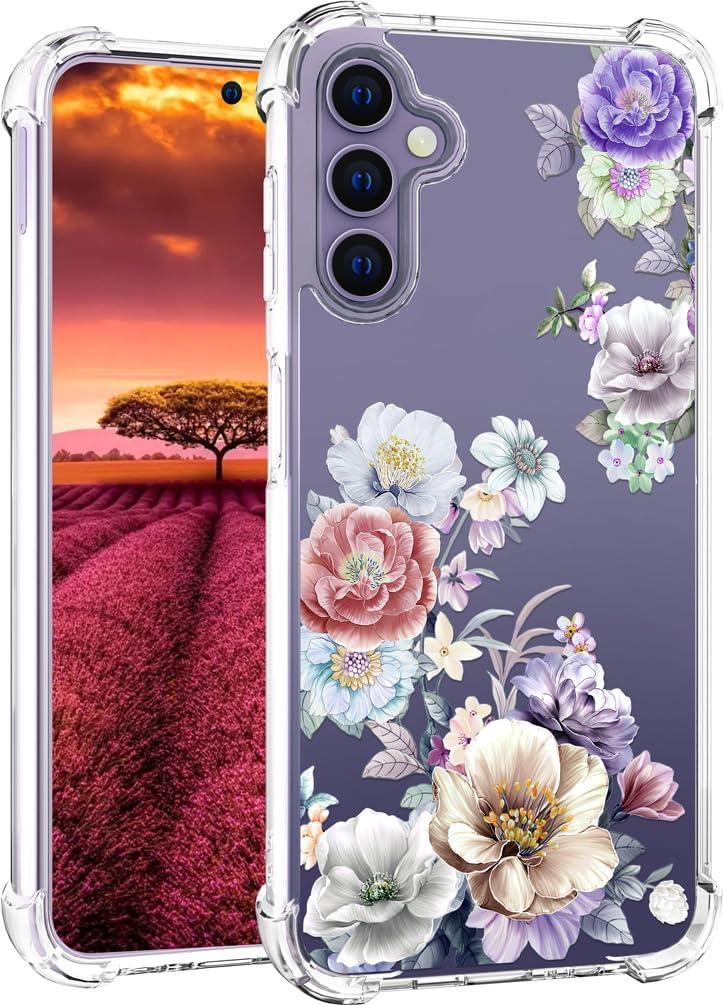 Compatible with Samsung Galaxy S24 & S25 Case Designer Cute Clear for Women,Cool Transparent Silicone Phone Cases Cover - Gold Luxury Rose Flowers