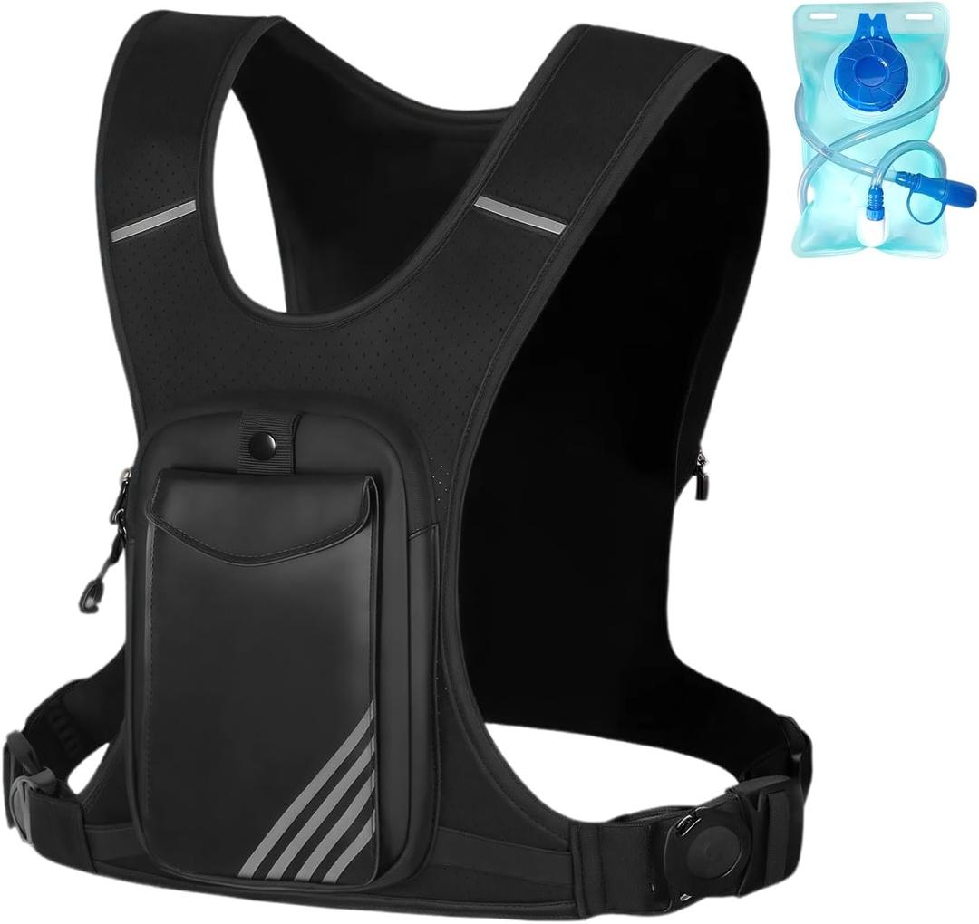 Running Hydration Vest Backpack Chest Bag with 800 ML Water Bladder, Minimalist Lightweight Running Vest for Women Men with Phone Holder, Extra Storage for Hiking Cycling Marathon (Full_Black)