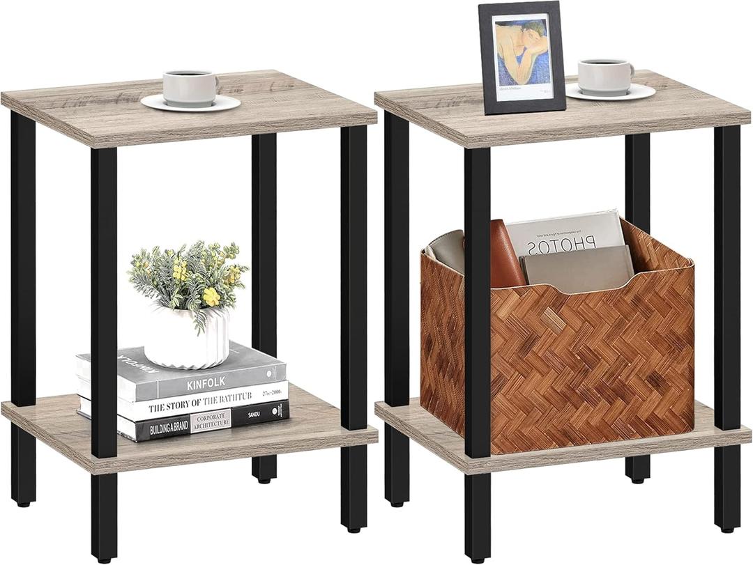 TUTOTAK End Table, Set of 2, Side Table, Nightstand, 2-Tier Storage Shelf, Sofa Table for Small Space, Living Room, Bed Room TB01BG035 (Greige)