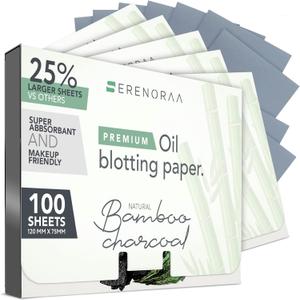 Premium Natural Bamboo Charcoal Oil Blotting Sheets for Face - 6x100 Sheets with Extra Large 5x3" Thick Blotting Paper for Oily Skin - Dispensable Portable Pack - Reduce Skin Acne - Makeup Friendly (100 Count (Pack of 6))