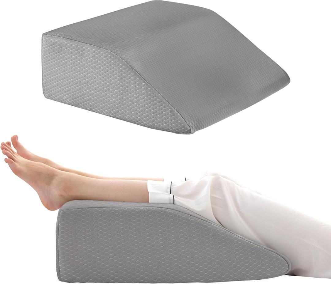 Bedluxe Leg Elevation Pillows, Leg Pillows for Sleeping, Cooling Gel Memory Foam Top, Wedge Pillow for Legs, Leg Wedges for Circulation, Swelling, After Surgery - Removable Cover (8 Inch, Grey) (22*24+8)