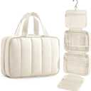 BAGSMART Travel Toiletry Bag for women, Portable Hanging Hook Makeup Bag Organizer, Waterproof Makeup Cosmetic Bag, for Full-Size Accessories, Toiletries, Beige