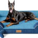 CWAWZ XXL Dog Bed for Extra Large Dogs, Giant Orthopedic Dog Bed with Cooling Gel Memory Foam, Waterproof Pet Bed with Removable Washable Cover, 53" Pet Sofa Bed Dutch Velvet with Bone Toy, Navy Blue
