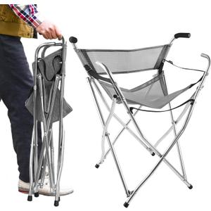 Walking Stick Chair Seat - Folding Camping Cane Portable Stool Heavy Duty Aids for Seniors (L Size Grey) (L Site(Height under 180cm))