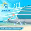 Beach Umbrella - Beach Umbrella for Sand Wind Portable with Tilt Pole, 6.56 FT Arc Length 5.9 FT Diameter, Heavy Duty Wind Resistant Striped Large Umbrellas, UV 50+ Parasol with Anchor Screw Adjustable Height