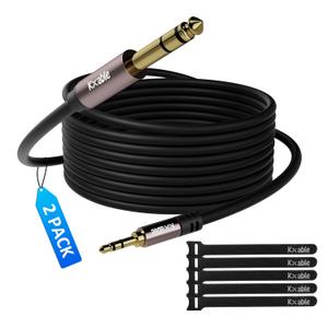 Kxable 3.5mm to 6.35mm Stereo Audio Cable 4 Feet (2 Pack), 1/4 to 1/8 inch Headphone Cable Jack, Hi-Fi Sound, Gold Plated Connectors, OFC Core, Black Cable (with 5 pcs Cable Ties)