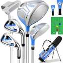 Kids Golf Clubs Set for Ages 9-12, Left Handed Youth Golf Clubs Set with 400cc Driver, Hybrid, 7 Iron, 9 Iron, Wedge, Putter, Stand Bag & 2 Headcovers,Junior Golf Clubs,Blue Yellow Pink, 400CC Driver (37"), 3# Hybrid (35"), 6/7# Iron (33"), 9/P# Iron (31"), Precision Putter (29")
