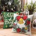 2 x Artscope Christmas Oh Holy Night Merry Bright Jesus Wreath Throw Pillow Covers 18x18 Inch Set of 4, Winter Hoilday Christmas Decoration Pillow Cases for Home Sofa Couch Decor-Green
