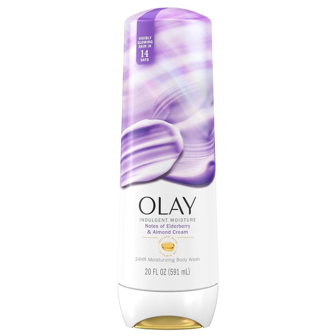 Olay Body Wash for Women, Indulgent Moisture, 24hr Moisturizing & Nourishing Formula, Infused with Vitamin B3 Complex, Luxurious Fragrances, Elderberry & Almond Cream Scent, 20 fl oz