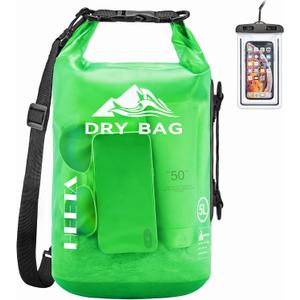 HEETA Dry Bag Waterproof for Women Men, 5L Roll Top Lightweight Dry Storage Bag Backpack with Phone Case for Travel Swimming Boating Kayaking Paddle Board Camping Beach Accessories (Green)