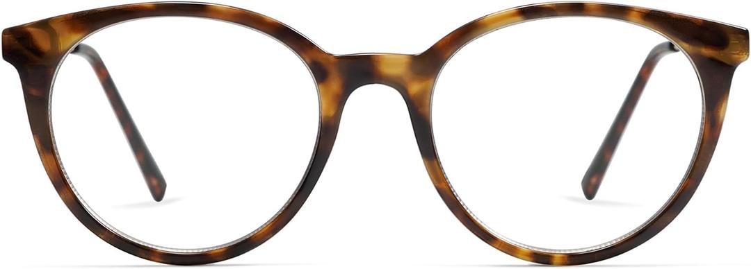 AMOMOMA Retro Round Reading Glasses for Women Cute Stylish Blue Light Blocking Readers AM6055 (C1 Tortoise/Gold)