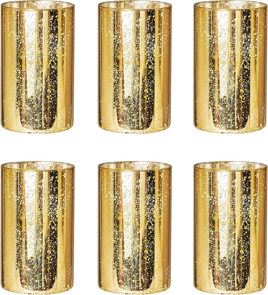 Gold Candle Holder Hurricane Candle Cylinder Vases for Centerpieces Set of 6 for Wedding Table Centerpiece