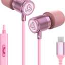 LUDOS Ultra USB C Headphones for iPhone 16 15 Pro Max Plus iPad Pro, Magnetic USB-C Earbuds for Samsung Galaxy S24 S23 Ultra S22 S21 FE S20 A55 A54 A53, USB Type C Earphones - Pink