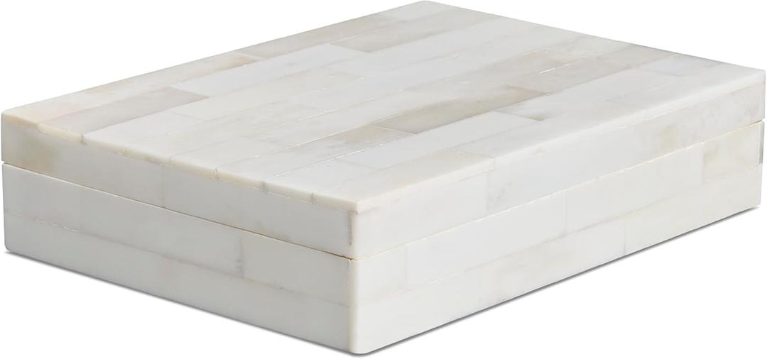 Handicrafts Home Small Decorative Box with Lid  6x8x1.5 Trinket, Remote Control & Keepsake Memory Box, Decorative Accent for Coffee Table, Shelf, Mantle & Boho Home Decor- Classic Plain- White