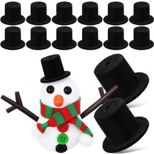 Milisten Black Mini Formal Hats, 15pcs Miniature Hats Black Snowman Hatt 2.4cm Mini Doll Hatt for DIY Craft Projects Hair Accessories Christmas Decoration Party Ornaments, 2.40X2.40X1.70CM