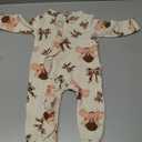 Newborn Baby Romper Infant Girl One-piece Outfit Waffle Ruffle Zip Footie Spring Summer Clothes With Bow Headband (0-3 Months, Brown Football)