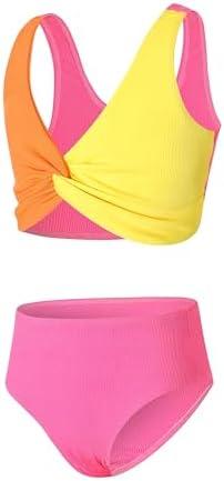 J.E Sterguard Two Piece Swimsuits Teen Bikini Color Block Girls' Swimwear Ribbed Swimsuits Size 14