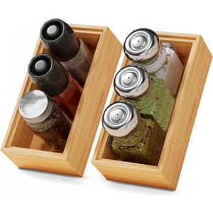 Small Bamboo Kitchen Drawer Organizer Boxes  6" x 3" Stackable Wood Silverware Utensil Tray for Drawers Bins Cutlery & Flatware Storage  Wooden Organizers Set of 2 for Junk Drawer, Bathroom, Rv
