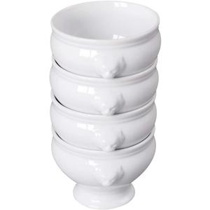 Cinf Ceramic 12 oz Set of 4 Lion Head Porcelain Soup Bowls White Christmas Gifts Microwave Safe Soup and Fruit Home Kitchen