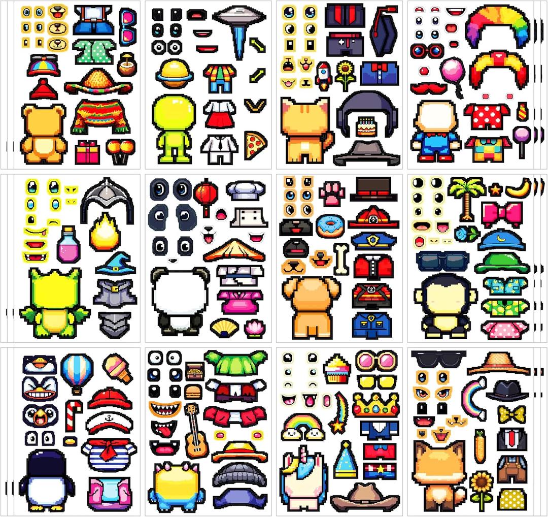 Pixel Buddy Make-a-Face Stickers for Kids  36 Sheets Sticker Pack with 700+ Mix & Match Stickers  Fun Craft Activity for Ages 38  Creative Screen-Free Toy for Travel & Parties