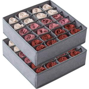 Qozary 2 Pack Socks Underwear Drawer Organizer Divider, 24 Cell or 16 Cell Collapsible Cabinet Closet Organizer Storage Boxes for Clothes, Socks, Lingerie, Underwear, Ties (Grey)
